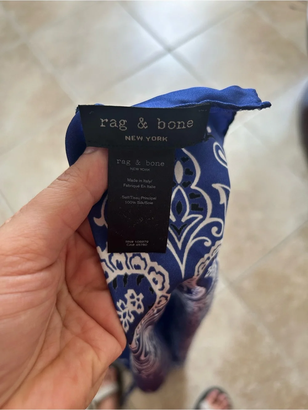 Rag & Bone MSRP $198 Dagger Blue Bandana Print Silk Scarf NWOT